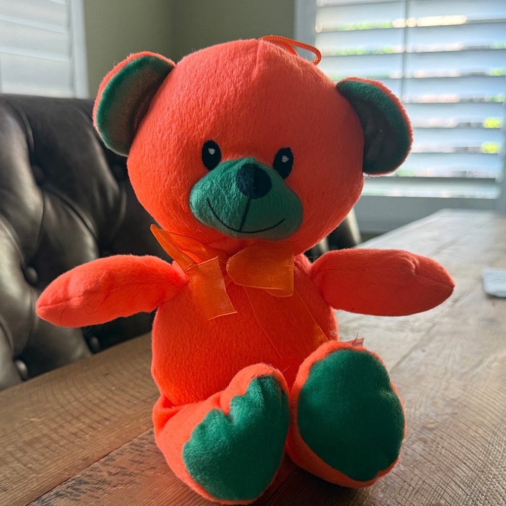 Orange and Green Plush Teddy Bear